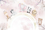 Tapet Personalizat Lumea Animalelor cu pui de animalute oe curcubeul roz pastel - PINK PASTEL RAINBOW