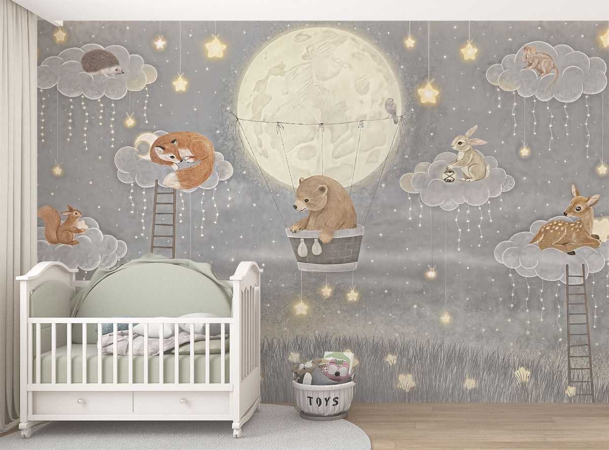 Tapet Personalizat Lumea Animalelor cu cer nocturn cu animalute si luminite - TWINKLE LIGHTS