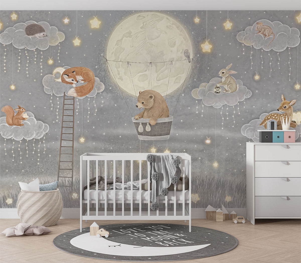 Tapet Personalizat Lumea Animalelor cu cer nocturn cu animalute si luminite - TWINKLE LIGHTS