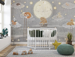 Tapet Personalizat Lumea Animalelor cu cer nocturn cu animalute si luminite - TWINKLE LIGHTS