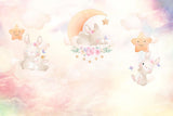 Tapet Personalizat Lumea Animalelor cu iepurasi dormind pe cerul multicolor - DREAMY BUNNIES