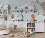Tapet Personalizat Lumea Animalelor cu animale cantand pe portativ muzical  - MUZICAL HARMONY