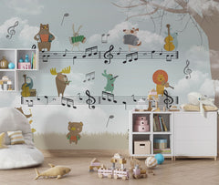 Tapet Personalizat Lumea Animalelor cu animale cantand pe portativ muzical  - MUZICAL HARMONY