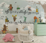 Tapet Personalizat Lumea Animalelor cu animale cantand pe portativ muzical  - MUZICAL HARMONY