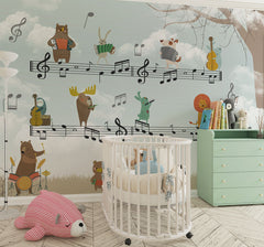Tapet Personalizat Lumea Animalelor cu animale cantand pe portativ muzical  - MUZICAL HARMONY