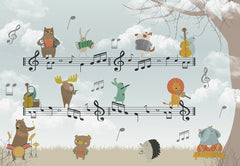 Tapet Personalizat Lumea Animalelor cu animale cantand pe portativ muzical  - MUZICAL HARMONY