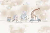 Tapet Personalizat Lumea Animalelor cu animalute pe bicicleta pe franghie cu baloane in forma de inima pe fundal bej - BEIGE HEART BALLOONS