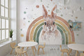 Tapet Personalizat Lumea Animalelor cu iepure in curcubeu in nuante pamantii pastel in stil watercolor - RAINBOW BUNNY