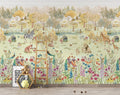 Tapet Personalizat Lumea Animalelor cu padure inflorita plina si animalute  - CROWDED COLORFUL FOREST