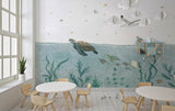 Tapet Personalizat Lumea Animalelor cu testoase, pelican si plante marine  - TORTOISE SWIM