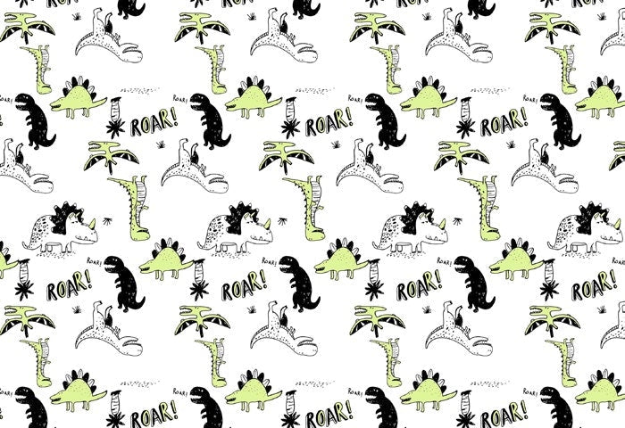 Tapet Personalizat Epoca Dinozaurilor cu dinozauri verzi si negri in stil pattern - DINOSAURUS PATTERN
