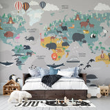 Tapet personalizat micii exploratori pentru copii cu harta lumii a animalelor animal's map