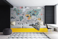 Tapet personalizat micii exploratori pentru copii cu harta lumii a animalelor animal's map