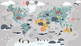 Tapet personalizat micii exploratori pentru copii cu harta lumii a animalelor animal's map