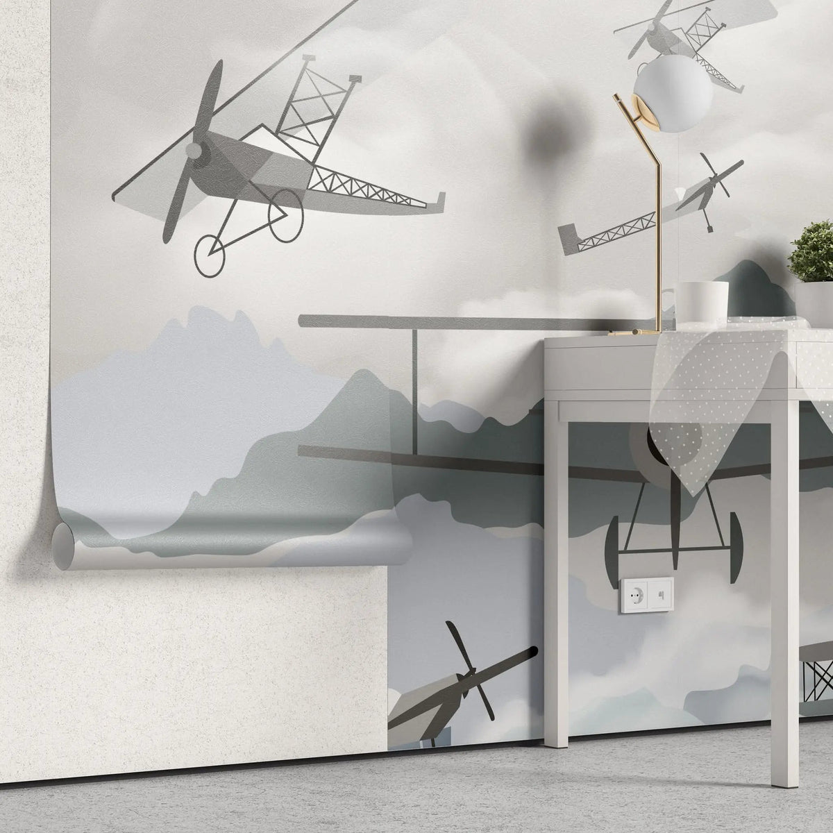 Tapet personalizat micii exploratori pentru copii cu avioane zburand peste munti mountain gliders