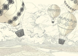 Tapet personalizat micii exploratori pentru copii cu baloane cu aer cald air baloons sketch