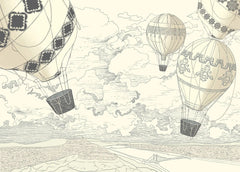 Tapet personalizat micii exploratori pentru copii cu baloane cu aer cald air baloons sketch