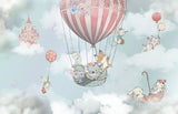 Tapet personalizat micii exploratori pentru copii cu animale in baloane cu aer printre nori air baloon animals