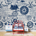 Tapet personalizat micii exploratori pentru copii cu elemente maritime barci ancore carme si busole caribbean sailing