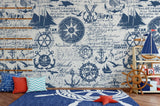 Tapet personalizat micii exploratori pentru copii cu elemente maritime barci ancore carme si busole caribbean sailing