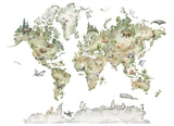 Tapet personalizat micii exploratori pentru copii cu harta lumii pe cu flora si fauna continentelor zoo map