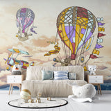 Tapet personalizat micii exploratori pentru copii cu barcute colorate zburatoare peste marea albastra flying pirates