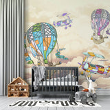 Tapet personalizat micii exploratori pentru copii cu barcute colorate zburatoare peste marea albastra flying pirates