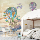 Tapet personalizat micii exploratori pentru copii cu barcute colorate zburatoare peste marea albastra flying pirates