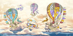 Tapet personalizat micii exploratori pentru copii cu barcute colorate zburatoare peste marea albastra flying pirates