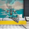 Tapet personalizat micii exploratori pentru copii cu avion cu motor pe apa water jet plane