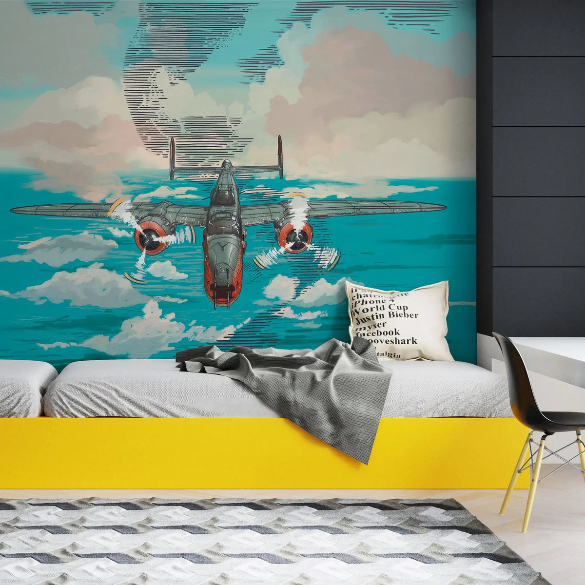 Tapet personalizat micii exploratori pentru copii cu avion cu motor pe apa water jet plane