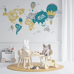 Tapet personalizat micii exploratori pentru copii cu harta continentelor continents