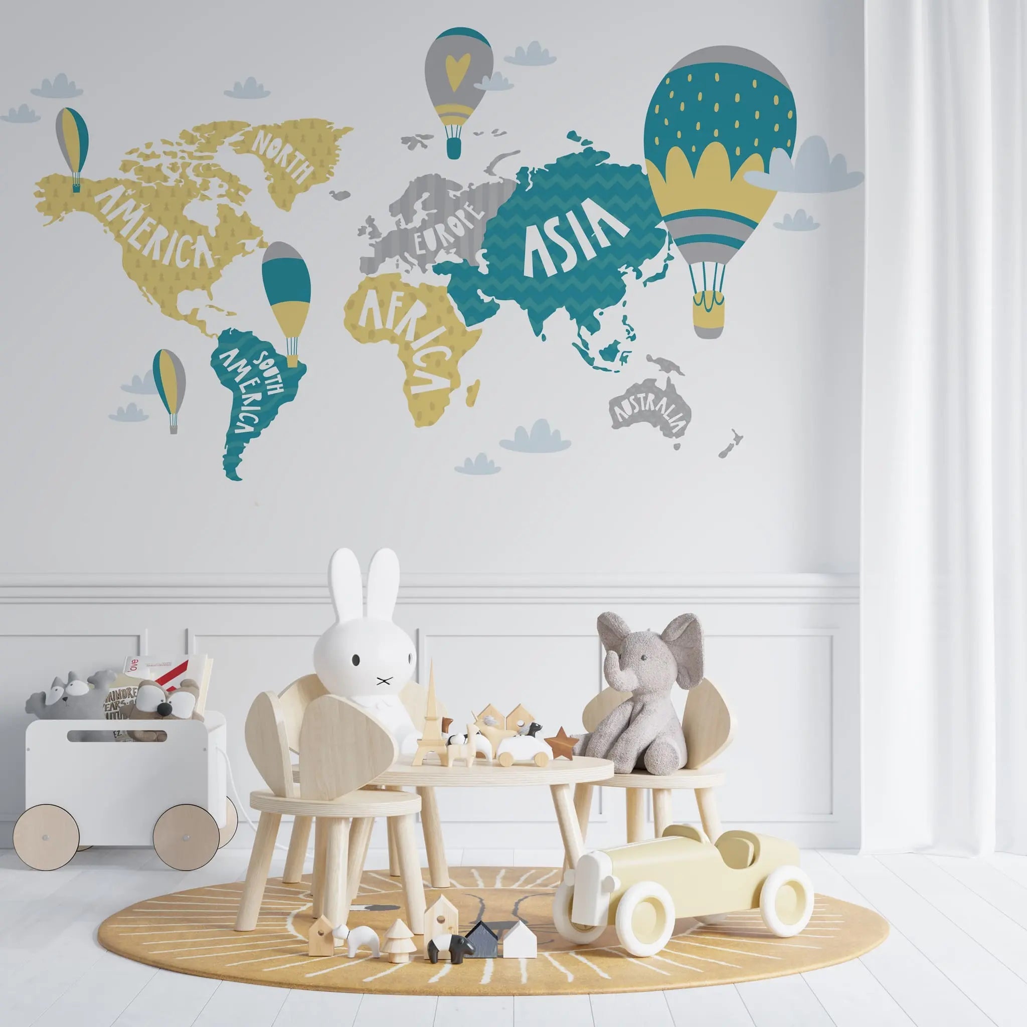 Tapet personalizat micii exploratori pentru copii cu harta continentelor continents