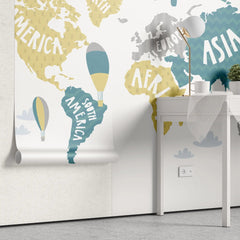 Tapet personalizat micii exploratori pentru copii cu harta continentelor continents