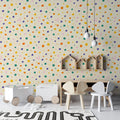 Tapet personalizat inspiratie scandinava pentru copii cu buline multicolore pe fundal galben dots