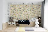 Tapet personalizat inspiratie scandinava pentru copii cu buline multicolore pe fundal galben dots
