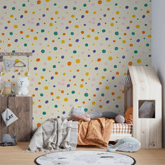 Tapet personalizat inspiratie scandinava pentru copii cu buline multicolore pe fundal galben dots