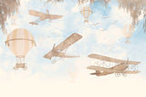 Tapet Personalizat Micii Exploratori cu avioane si baloane cu aer cald pe fundal texturat - DUSTY SUNSET FLIGHT