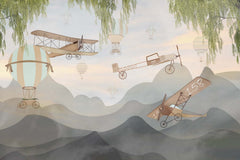 Tapet Personalizat Micii Exploratori cu munti, avioane si salcie - WILLOW PLANES