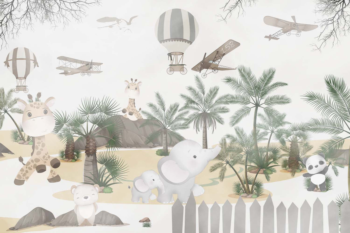 Tapet Personalizat Micii Exploratori cu animale in dunele de nisip amazoniene si palmieri - BACKYARD TROPICS