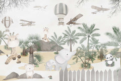 Tapet Personalizat Micii Exploratori cu animale in dunele de nisip amazoniene si palmieri - BACKYARD TROPICS