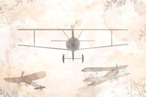 Tapet Personalizat Micii Exploratori cu avion in prim plan in nuante de bej cu fundal stil watercolor - DUSTY FLIGHT