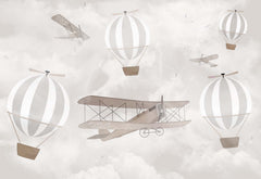 Tapet Personalizat Micii Exploratori cu baloane de aer cald in nuante de gri - GREY HOT AIR BALLOONS