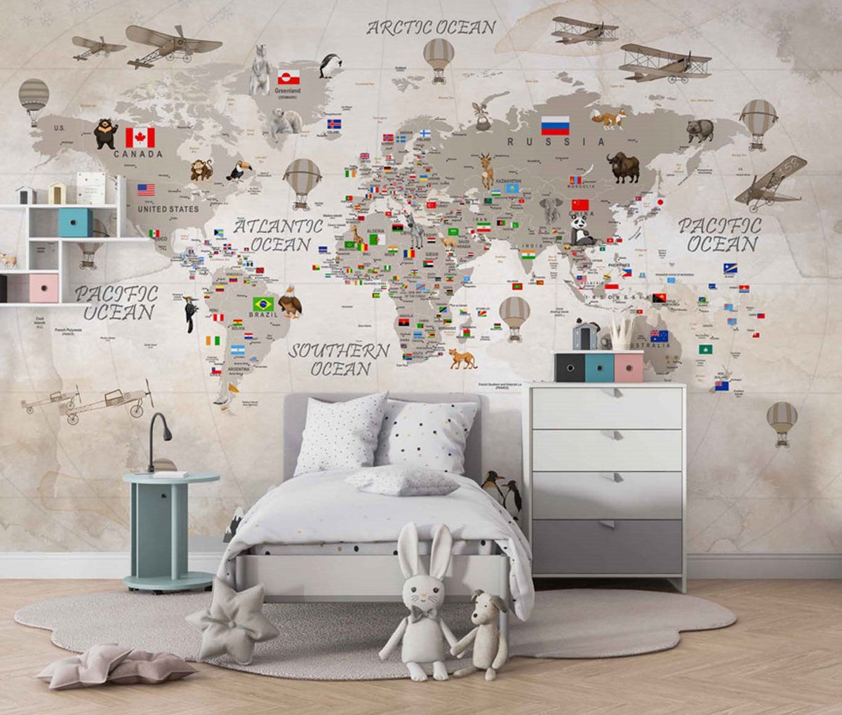 Tapet Personalizat Micii Exploratori cu harta globala a lumii cu animale polare - POLAR MAP