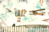 Tapet Personalizat Micii Exploratori cu avioane si baloane cu aer cald zburand peste gradina - FLY OVER THE GARDEN