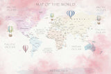 Tapet Personalizat Micii Exploratori cu harta detaliata a lumii in nuante de roz - WRITTEN MAP