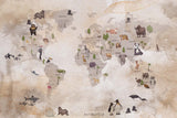 Tapet Personalizat Micii Exploratori cu harta lumii cu animale exotice in stil vintage - EXOTIC WILDLIFE