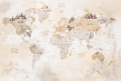 Tapet Personalizat Micii Exploratori cu harta lumii cu vegetatie in nuante de bej sepia - VEGETATION MAP