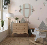 Tapet Personalizat Micii Exploratori cu baloane cu aer cald peste cerul instelat si munti - STARRY WHEEL BALLOONS