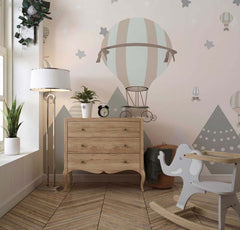 Tapet Personalizat Micii Exploratori cu baloane cu aer cald peste cerul instelat si munti - STARRY WHEEL BALLOONS